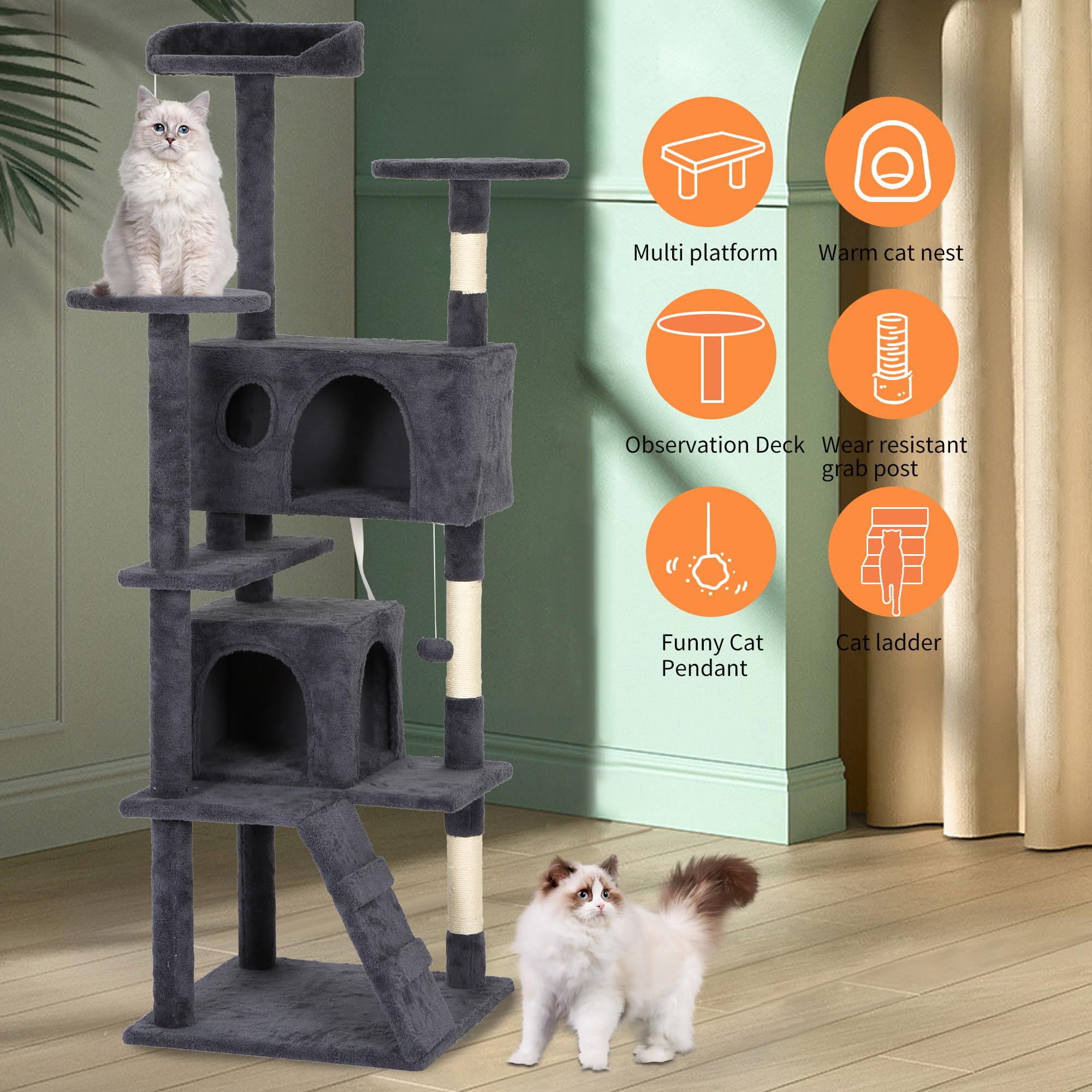 Bestpet 62In Cat Tree Tower For Indoor Cats,Multi-Level Cat Furniture Activity Center With Cat Scratching Posts Stand House Cat